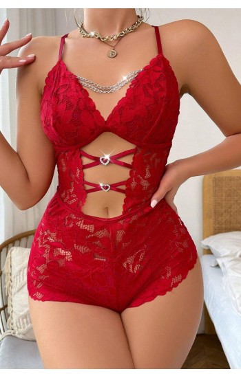 YNT Kırmızı Zincir Detaylı Dantelli Babydoll 15098 S…