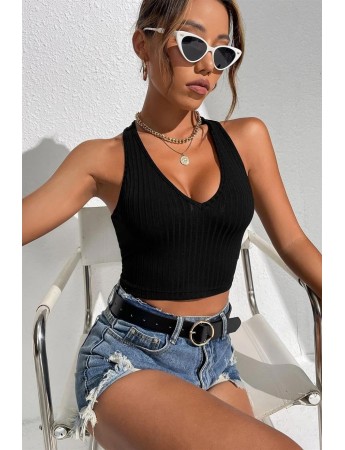 YNT Siyah V Yakalı Crop BN6566S STANDART