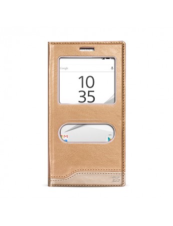 FitCase Dolce Sony Xperia Z5 Gizli Mıknatıslı Pencereli Kılıf Gold