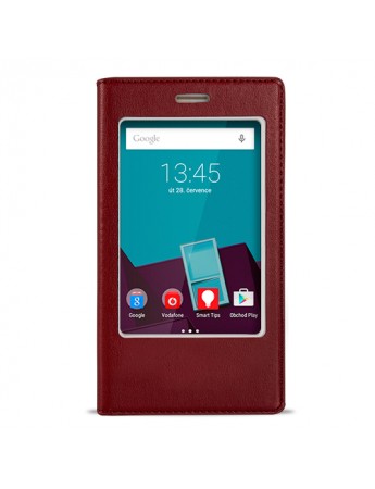 FitCase Dolce Vodafone Smart 7 Style Gizli Mıknatıslı Pencereli Kılıf Bordo