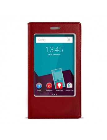 FitCase Dolce Vodafone Smart 7 Style Gizli Mıknatıslı Pencereli Kılıf Kırmızı