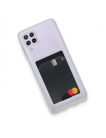 FitCase Samsung Galaxy A22 Kılıf Cardy Şeffaf Kartlık Cepli Kapak