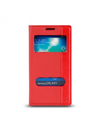 Samsung Galaxy E7 (E700) Gizli Mıknatıslı Pencereli Magnum Kılıf Kırmızı