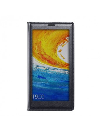 General Mobile Discovery Elite S View Dikişli Deri Tam Camlı Pencereli Kılıf Siyah