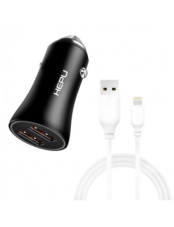HEPU HP779L QC3.0 2x USB Metal Araç Şarj Aleti USB-Lightning Kablo Set