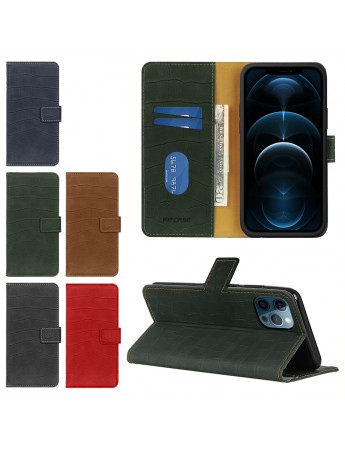 iPhone 12 / 12 Pro Kılıf Kroko Desen Kapaklı Cüzdanlı