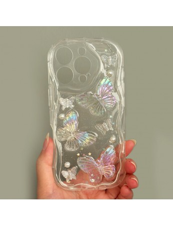 iPhone 16 Pro Max Kılıf 3D Kelebek Desen Kamera Korumalı Şeffaf Silikon Kapak