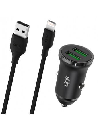 LinkTech C482e 12W 2x USB + Lightning USB Kablo Araç İçi Şarj Aleti Set Siyah