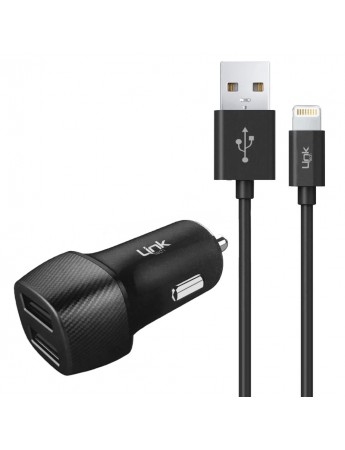 LinkTech C492 Araç Şarj Aleti ve Lightning USB Kablo Set 2.4A 2x USB