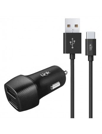 LinkTech C493 Araç Şarj Aleti ve Type-C USB Kablo Set 2.4A 2x USB