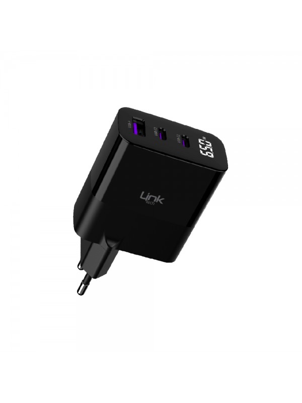 LinkTech G852 Premium 65W PD GaN3 1xUSB + 2x USB-C Şarj Adaptörü…