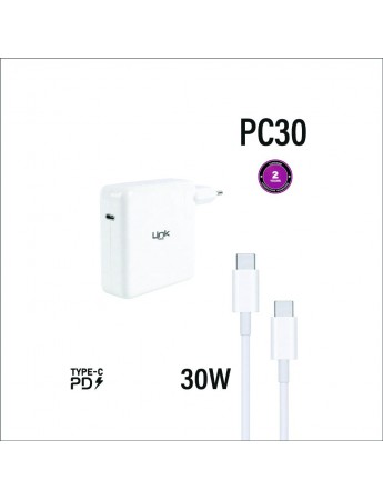 LinkTech PC30 Safe USB-C PD 30W Type-C Çıkışlı Kablolu Set Şarj Aleti