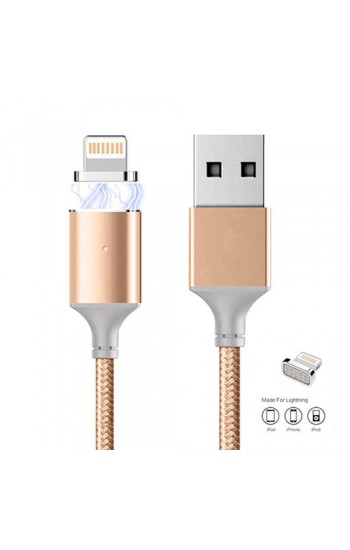 Manyetik Mıknatıslı iPhone Lightning Şarj Kablosu Gold Hasır-Örgü E…