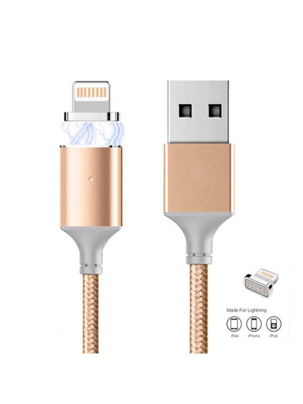 Manyetik Mıknatıslı iPhone Lightning Şarj Kablosu Gold Hasır-Örg…
