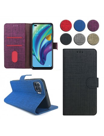 Oppo Reno4 Lite Kılıf FitCase Fabric Kapaklı Cüzdanlı