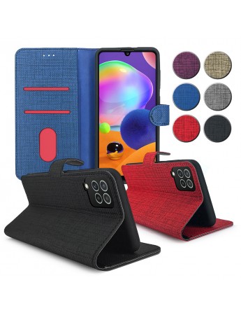 Samsung Galaxy A22 Kılıf FitCase Fabric Kapaklı Cüzdanlı