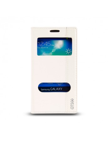 Samsung Galaxy Grand Max (G7200) Gizli Mıknatıslı Pencereli Magnum Kılıf Beyaz