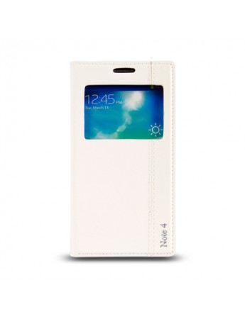 Samsung Galaxy Note 4 (N910) Gizli Mıknatıslı Pencereli Magnum Kılıf Beyaz