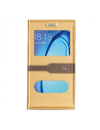 Samsung Galaxy On5 (G5520) Gizli Mıknatıslı Pencereli Magnum Kılıf Gold