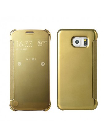 Samsung Galaxy S6 (G920) S View Şeffaf Cover Uyku Modlu Kılıf Gold