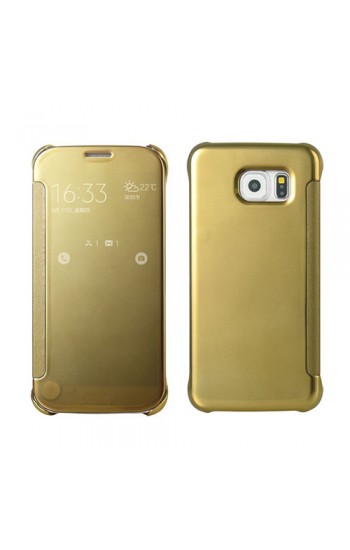 Samsung Galaxy S6 (G920) S View Şeffaf Cover Uyku Modlu Kılıf Gold…