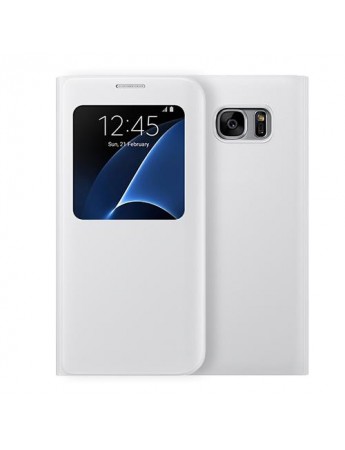 Samsung Galaxy S7 Yan Kapaklı Flip Wallet Kılıf Beyaz