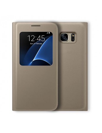 Samsung S7 Yan Kapaklı Flip Wallet Kılıf Gold