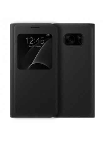 Samsung S7 Yan Kapaklı Flip Wallet Kılıf Siyah