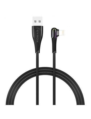 Syrox C106 Lightning 90 Derece RGB Led 1mt 2A Data/Şarj Kablosu Siyah
