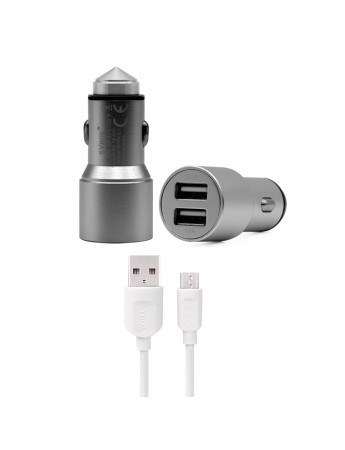 Syrox C32 Metal Araç İçi Şarj Adaptörü ve Micro USB Kablo Set 3.1A Füme