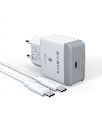 Syrox PD18T Type-C to Type-C Kablolu 18W PD 3A Hızlı Şarj Aleti Set