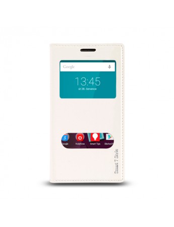Vodafone Smart 7 Style Gizli Mıknatıslı Pencereli Magnum Kılıf Beyaz