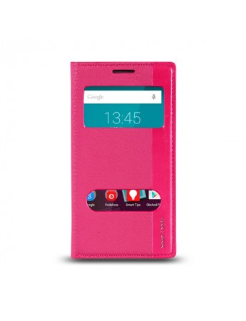 Vodafone Smart 7 Style Gizli Mıknatıslı Pencereli Magnum Kılıf Pembe